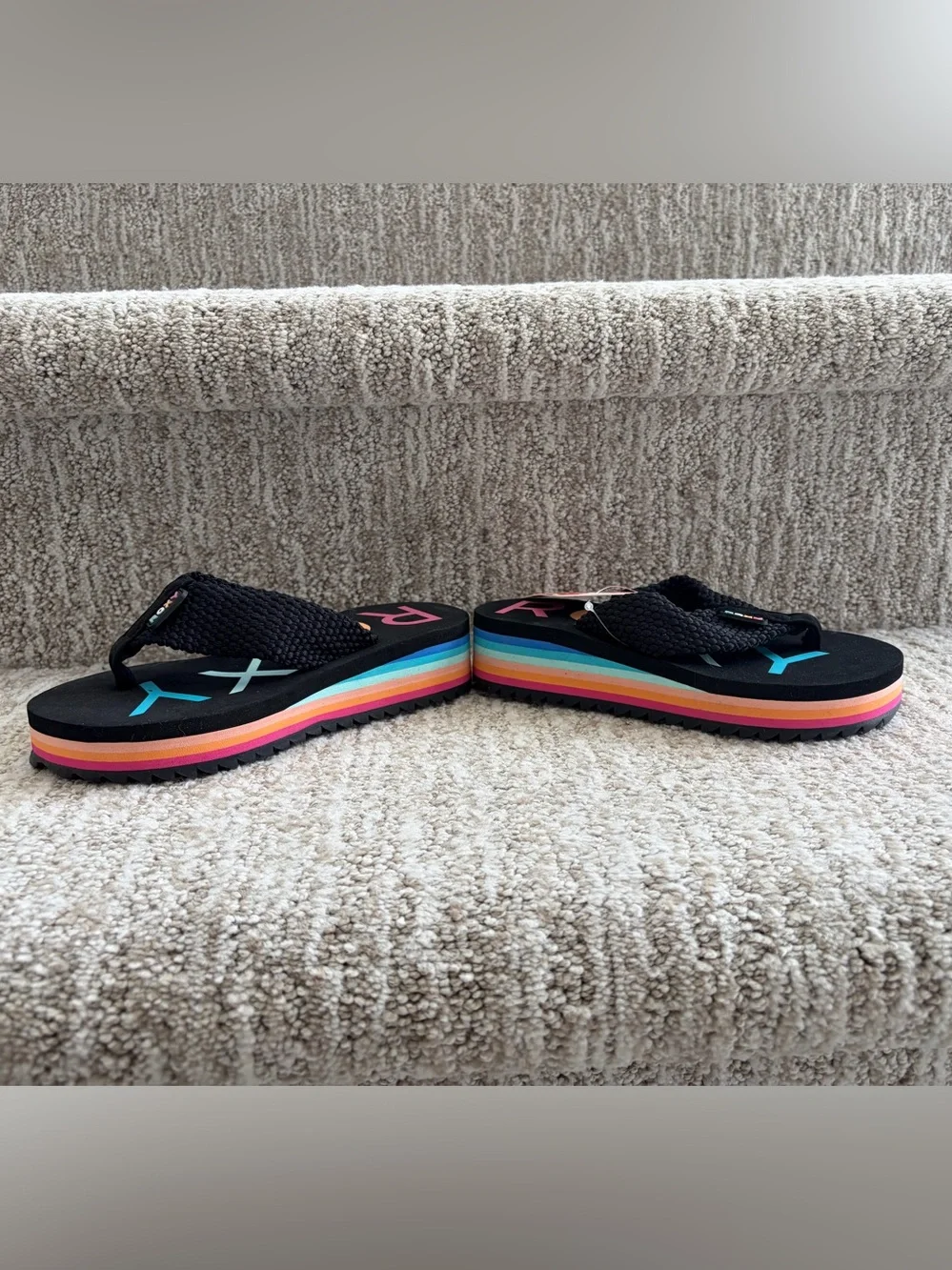Little Girls 11 Roxy Rainbow Kallie II Wedge Flip Flop Sandals Platform Black